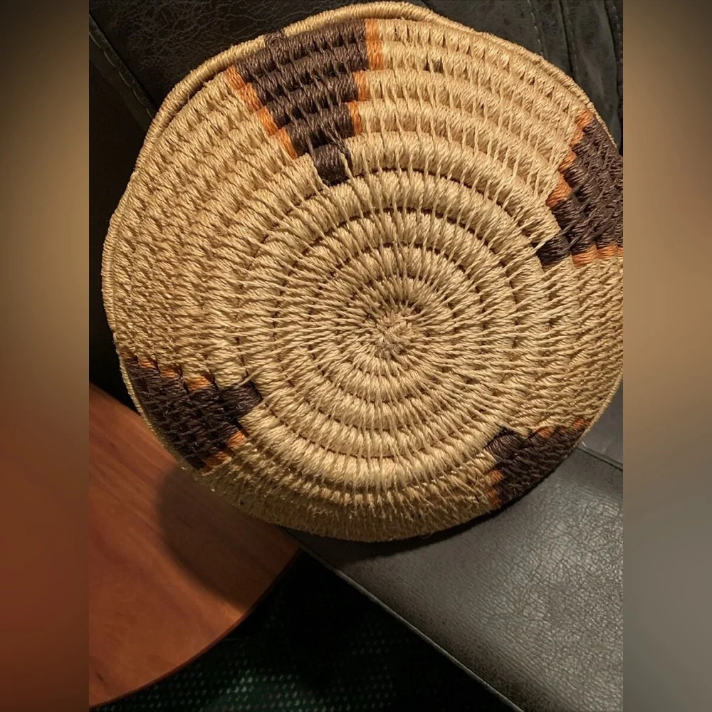 Handmade Coil Woven Twine Basket Santa Fe Style Native American Bowl